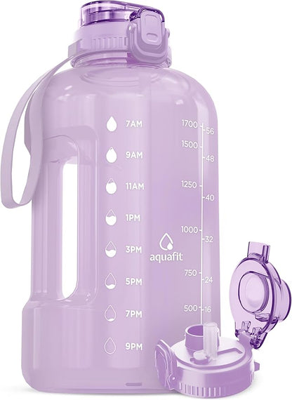 64 oz Water Bottle with Time Marker - BPA Free Half Gallon Water Bottle with Straw - Gym Water Bottle with Handle, Gallon Water Jug, Big Water Bottle, Large Water Bottle (Purple Haze, 2in1 Lid)