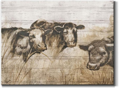Renditions Gallery Canvas Animal Wall Art Modern Decorations Paintings Vintage Sepia Cows Abstract Black & White Farmhouse Artwork Prints for Bedroom Office Kitchen - 12"x18" LT33
