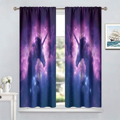 Unicorn Curtains Children's Cartoon Starry Sky Theme Unicorn Pattern Curtains Star Galaxy Boys Girls Room Blackout Curtains 84x84 Inch 2 Panels
