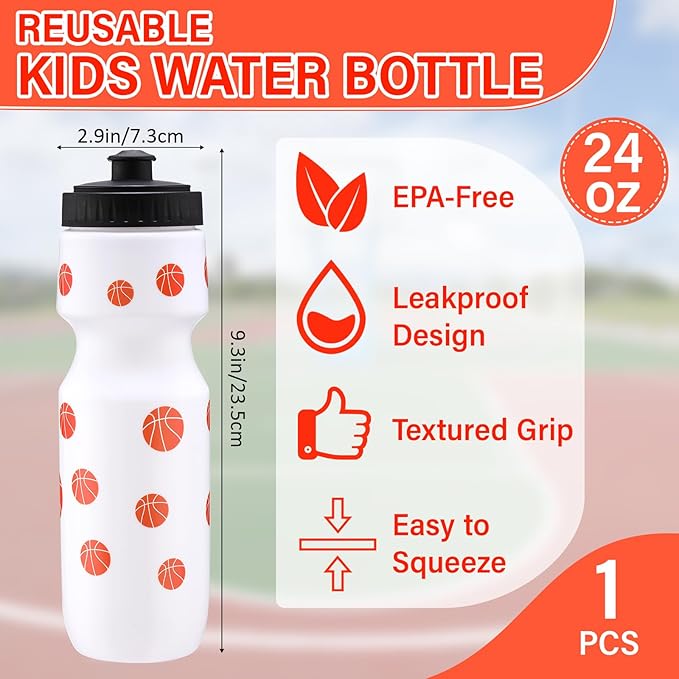 2 Pcs Basketball Sports Party Favors Sports Drawstring Bags Goodie Treat Bags 24 oz Squeeze Water Bottles