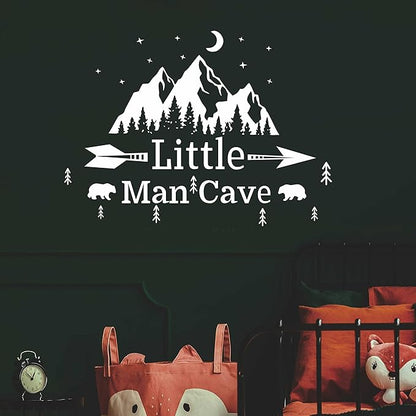 Little Man Cave Mountains Vinyl Decals, Landscape with Animals Stickers, Mountain Moon Stars Decal for Nursery Room,Kids Décor A9 (White)