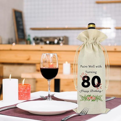 80th Birthday Gift Ideas for Women Men 80 Years Old Birthday Party Decoration Wine Bag Happy 80th Birthday Gift for Friend Sister Dad Mom Husband Wife Eighty Years Old Gift Wine Bottle Bag