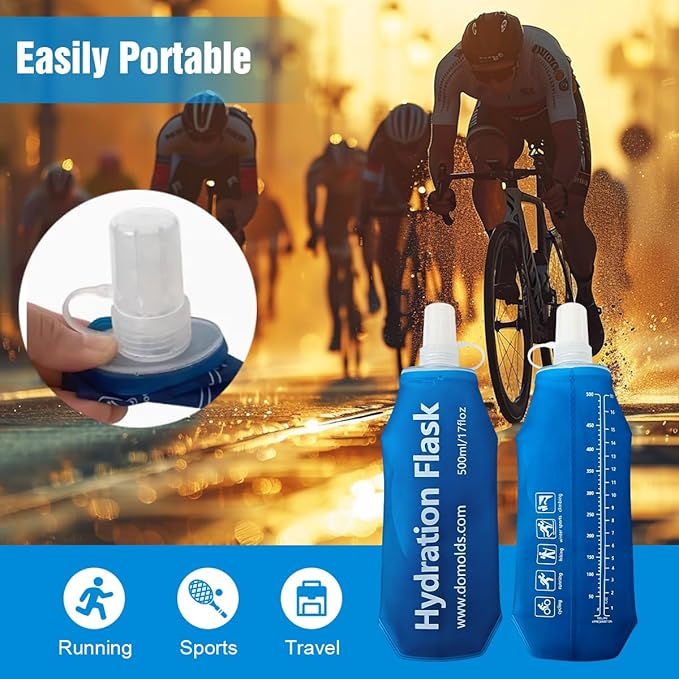 500ML Soft Flask, Running Water Bottle Foldable TPU Hydration Flask for Running Hydration Pack Cycling Hiking Marathon