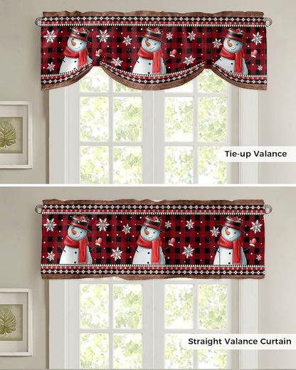 Christmas Blackout Tie Up Valance Curtains for Kitchen Windows Funny Snowman Snowflake Window Toppers Balloon Shades for Living Room/Bathroom/Bedroom,1 Panel,60" X 18" Red Farmhouse