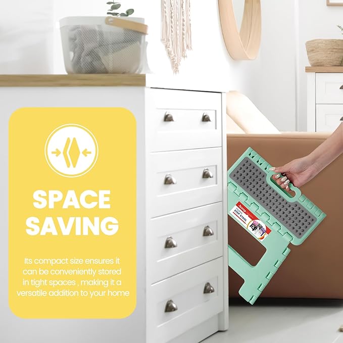 ACSTEP 9 Inch Folding Step Stool 300 LB Capacity Non Slip Foot Stool with Handle Plastic Foldable Step Stools for Kids Stepping Stool for Bathroom Black Small Step Stool (1 PC Teal)