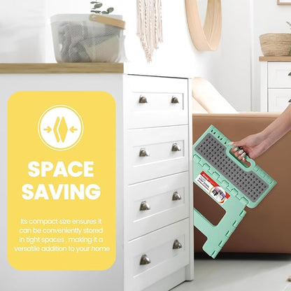 ACSTEP 9 Inch Folding Step Stool 300 LB Capacity Non Slip Foot Stool with Handle Plastic Foldable Step Stools for Kids Stepping Stool for Bathroom Black Small Step Stool (1 PC Teal)