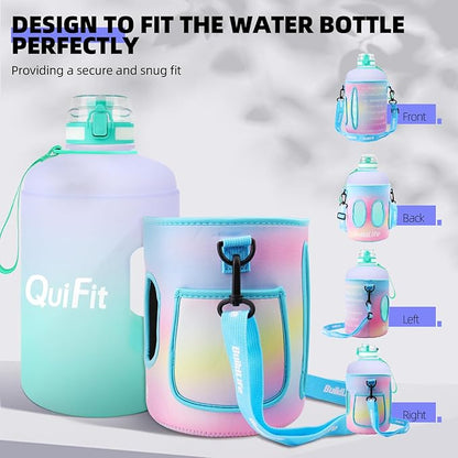 QuiFit 1 Gallon Water Bottle - 128 oz Water Bottle with Times to Drink - BPA Free Motivational Water Bottle with Infuser - Large Water Bottle - Sports Water Bottle 1 Gallon in Gym