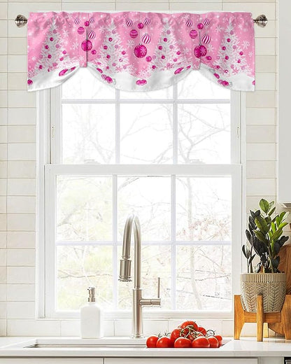 Pink Christmas Blackout Tie Up Valance Curtains for Kitchen Windows White Xmas Tree Snowflakes Pink Balls Window Toppers Balloon Shades for Living Room/Bathroom/Bedroom,1 Panel, 42" X 18", Winter