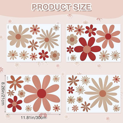 40pcs Daisy Wall Decals Boho Cute Vinyl Wall Decor Peel and Stick Floral Stickers for Girls Kids Nursery Bedroom Playroom Classroom Living Room Wall Art (4 Sheets, Classic)