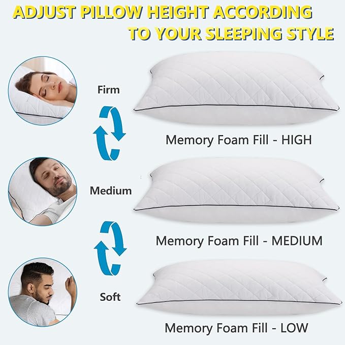 AS AWESLING Soft Pillows for Sleeping - Shredded Memory Foam Bed Pillows Set of 2 for Side Back Stomach Sleepers (King(20 * 36 inches))
