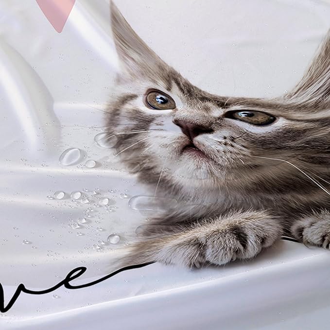 AILONEN 3D Kawaii Cat Shower Curtain, Fuzzy Ball Kitten Shower Curtain for Kids Girls Boys Bathroom Decor,Cute Pet Cat Lover Waterproof Shower Curtains Sets with Hooks,60" W*72" H