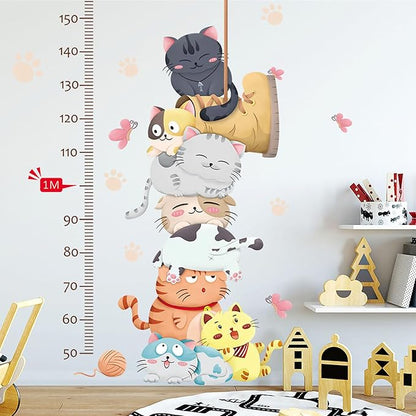 Height Measurement Growth Chart Wall Stickers Cartoon Cute Cat Wall Decals Peel and Stick Removable Wall Stickers for Kids Nursery Bedroom Living Room Decor