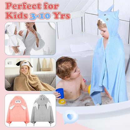 6 Pcs Hooded Towel for Kids Toddler Bath Towels 27.6" x 55" Large Kids Beach Towels for 3-10 Years Soft Pool Towel with Animal Hoods for Boy Girl