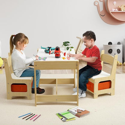 4-in-1 Kids Activity Table Set, Kids Table and Chair Set with/Storage, Removable Tabletop, Chalkboard, 3-Piece Toddler Furniture Set for Art, Crafts, Drawing, Reading, Playroom