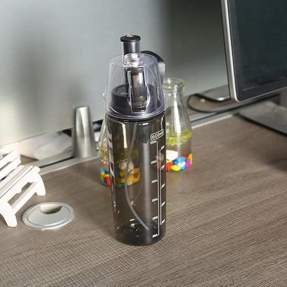 Vbestlife Mist Spray Water Bottle 600ml Portable Sport Water Bottle Anti Leak Drinking Cup with Mist Hydration (Black)