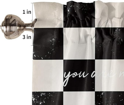 Kitchen Curtains and Valances Set,Farmhouse Sunflower Window Treatments Tiers Black White Buffalo Plaid Semi Sheer Half/Short Curtains for Small Windows Cafe /Living Room/ Bedroom 54x24 in, 3-Piece