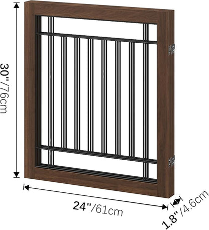 Folding No-Assembly Pet Gate 72" Wide, 30" Tall Wooden Dog Gate, Freestanding Wire Pet Gate, Pet Puppy Safety Fence, with 2PCS Support - Brown