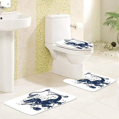 4PCS Dinosaur Shower Curtain Set with 12 Hooks for Bathroom Sets Dinosaur Decor, Non-Slip Rugs and Toilet Mat Lid Rug, Durable Waterproof for Bathroom Trex Raptor Silhouette Dinosaur Decor 72x72 Inch