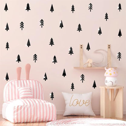 Pine Tree Wall Stickers 3D Acrylic Mirror Wall Stickers Decor Black Small Tree Wall Decals Peel and Stick Pine Tree Art Decals Acrylic Wall Stickers for Nursery Kids Bedroom Decor