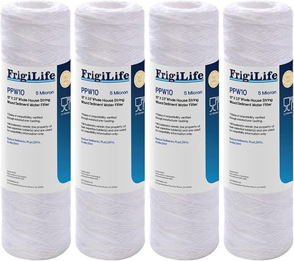 5 Micron 10" x 2.5" String Wound Sediment Water Filter Cartridge for Well filter Universal Replacement with Any 10 inch RO Unit, WP-5, CFS110, Aqua-Pure AP110, WP-5, Culligan P5,(Pack of 4)