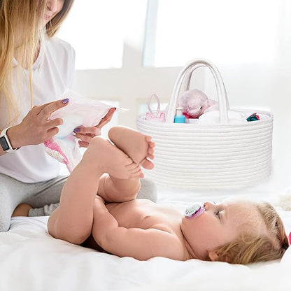 ABenkle Baby Diaper Caddy, Nursery Storage Bin and Car Organizer for Diapers Wipes, Cotton Rope Basket Changing Table Caddy