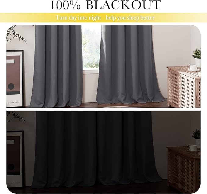 NICETOWN Grey Blcakout Curtains Total Shade Draperies, Heavy-Duty Full Light Shading Drapes with Same Color Liner Backing for Large Window（Gray, Package of 2 Panels, 52 inches Wide x 95 inches Long