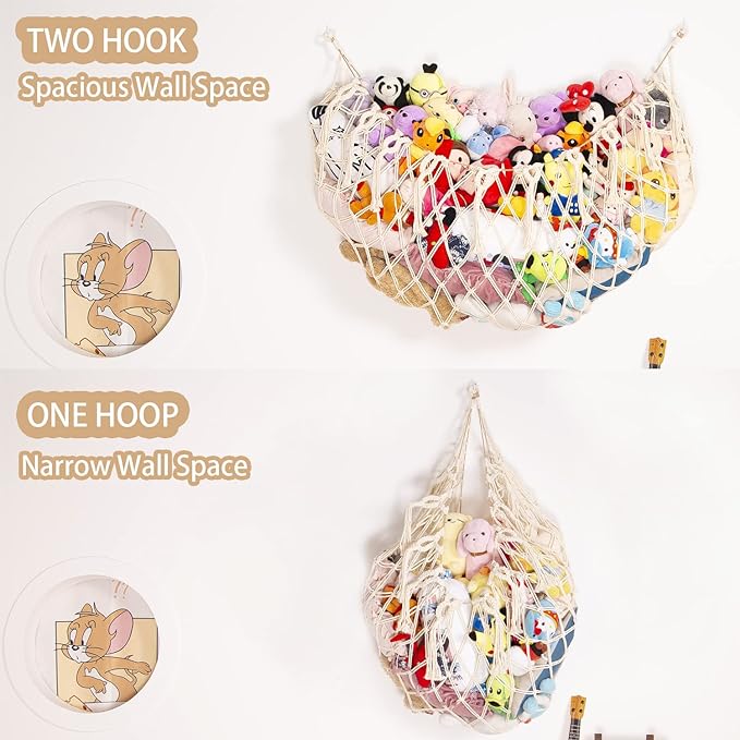 Stuffed Animal Net or Hammock Wall Hanging Net for Stuffed Animal Storage Macrame Toy Display Plush Toy Holder Soft Toy Organizer for Nursery Baby Bedroom Playroom-Cream
