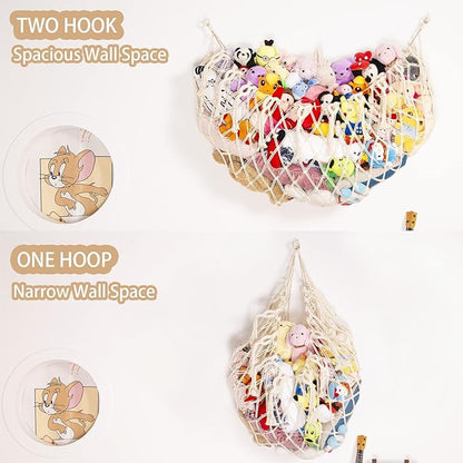 Stuffed Animal Net or Hammock Wall Hanging Net for Stuffed Animal Storage Macrame Toy Display Plush Toy Holder Soft Toy Organizer for Nursery Baby Bedroom Playroom-Cream