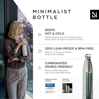 LARS NYSØM Stainless Steel Insulated Water Bottle 12oz 17oz 25oz 34oz 51oz | BPA-free Insulated Thermo Flask for Hot and Cold Beverages | Leakproof Drinking Bottle (Buttercream, 34oz)