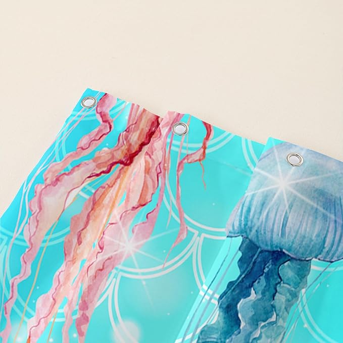 AILONEN Jellyfish Shower Curtain for Bathroom, Ocean Mermaid Scale Printed Bath Curtain,Modern Minimalist Blue Waterproof Fabric Shower Curtain Set with Hooks 72" W*96" H