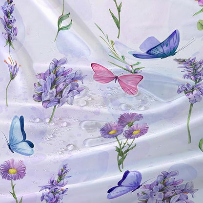 AILONEN Purple Flower Butterfly Shower Curtain 72" W*96" H,Spring Floral Girls Bathroom Decor,Modern Tie Dye Watercolor Butterfly Bath Curtain Polyester Waterproof Bathroom Curtain with Hooks