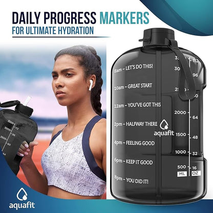 AQUAFIT 128 oz Plastic Water Bottle With Straw - Motivational Gym Water Bottle