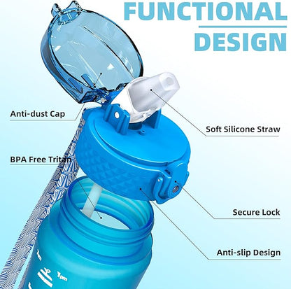 15oz Kids Sports Water Bottles for School with Straw Lid (Blue)