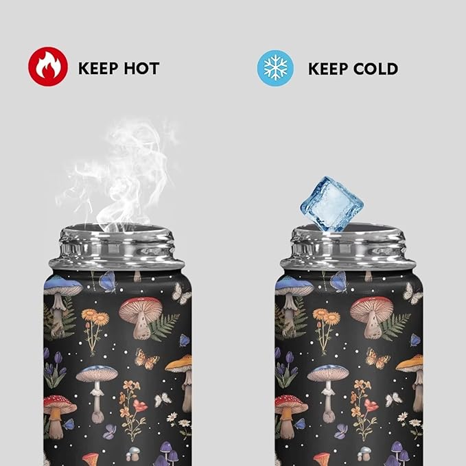 Mushroom Print Insulated Stainless Steel Water Bottle with Top Handle 20 Oz Vacuum Stainless Steel Sports Travel Water Bottle for Women Men