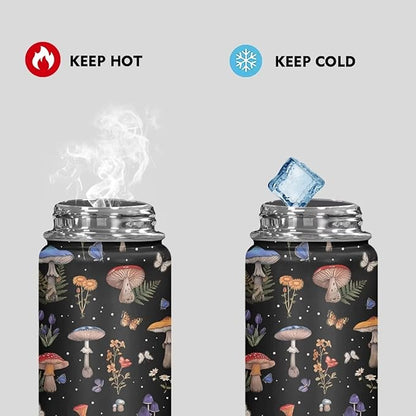 Mushroom Print Insulated Stainless Steel Water Bottle with Top Handle 20 Oz Vacuum Stainless Steel Sports Travel Water Bottle for Women Men