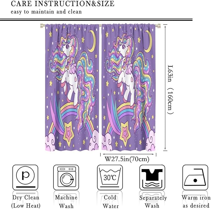 Unicorn Curtains Fantasy Star Moon Cartoon Theme Curtains Cute White Unicorn Rainbow Design Printed Curtains Boys Girls Room Curtains 55x63 Inch 2 Panels