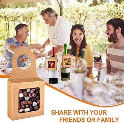 25pcs Kraft Paper Wine Bottle Box Wine Bottle Hanging Paper Box Hanging Foldable Wine Gift Boxes Hanging Bottle Gift Decoration for Holding Candy Truffles Chocolate Cookies