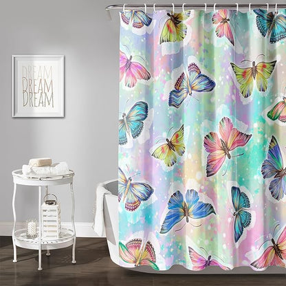 AILONEN Butterfly Shower Curtain,Rainbow Butterfly Bath Curtain,Modern Tie Dye Butterfly Art Decorative Shower Curtain with 12 Plastic Hooks (Kids/Girls/Women/Teen/) 72" W*96" H
