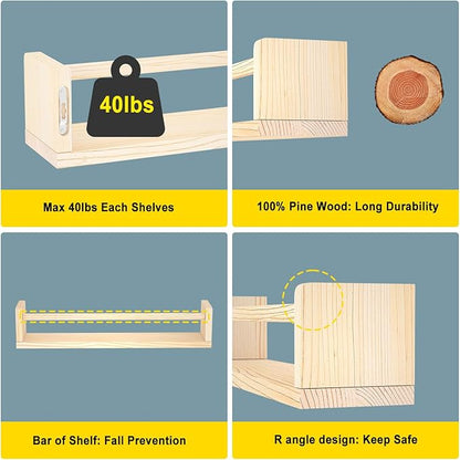 Nursery Floating Shelves for Kids Room, Set of 3 Wall Book Shelves for Kitchen Living Room, Book Shelf Wall Mounted for Baby Kids Bedoom Bathroom (Nature, 24inch Set 3)