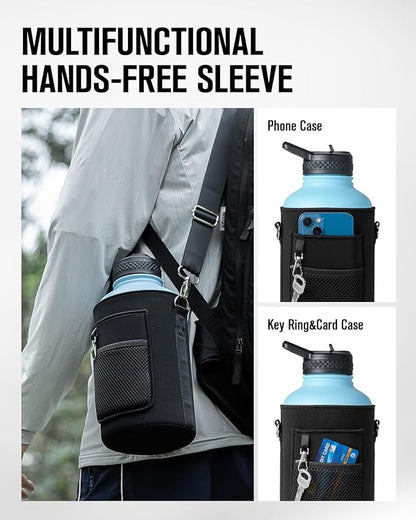 64oz Insulated Water Bottle, Coolplus Half Gallon Water Jug With Straw Stainless Steel Double-Walled Vacuum Metal Large Flask With Carry Sleeve Bpa-Free Leakproof, Keep Cold 48 Hrs, Blue Purple