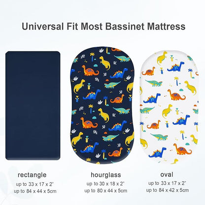3 Pack Bassinet Sheets, Ultra Soft Breathable Comfortable Baby Sheet Set for Boys Girls Neutral, Univeral Fit for Most Cradle and Bassinet Mattress, Dinosaur
