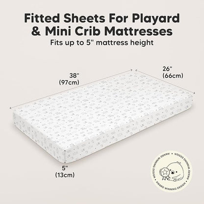 2-Pack Mini Crib Sheets Fitted, Pack and Play Sheets - Organic Cotton Pack N Play Sheets for Pack and Play Mattress, Playard Baby Crib Sheets, Jersey Crib Sheets Neutral for Boys, Girls (Woodland)