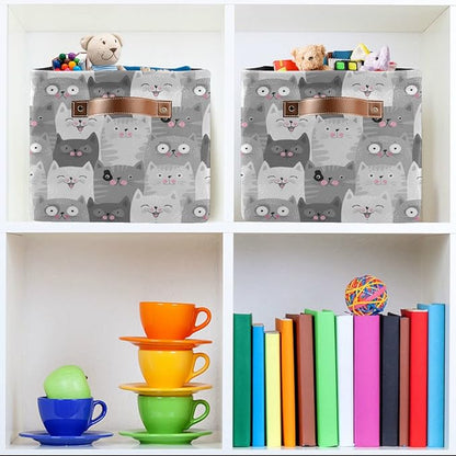 Cute Cats Storage Basket Fabric Storage Bin Laundry Baskets, Funny Cat Kitty Foldable Storage Boxes Organizer Bag for Baby Cloth Dog Toy Book Storage Cubes Shelf Closet Basket 16×12×8 Inches