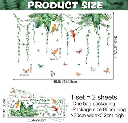 Removable Tropical Leaves Wall Decals Vinyl Hanging Vines Green Plants Wall Stickers Peel and Stick Jungle Safari Mural Art Decor for Nursery Classroom Bedroom Office Sofa Background
