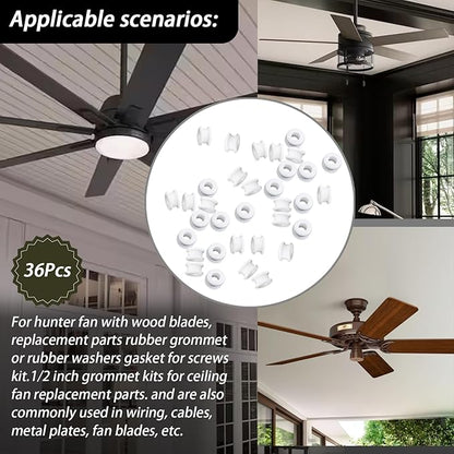 36PCS New Rubber Grommets In White Compatible With Hunter Vintage Discontinued Ceiling fans/Ceiling Fan Replacement Parts (36)