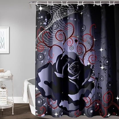 AILONEN Black Rose Shower Curtain for Women,Music Rose Bath Curtain for Bathroom Decor,Red and Black Art Polyester Waterproof for Girls with 12 Plastic Hooks,36" W*72" H Black