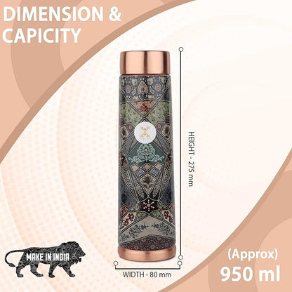 Copper Water Bottle A Handmade Ayurvedic Enameled Print Pure Copper Water Bottle For Drinking - Increase Your Water Consumption, and Experience Immediate Health Benefits (ENAMELED PRINT 12)