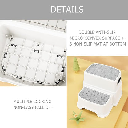 HOMKO 2 Step Kids Toddler Potty Training Step Stool for Bathroom Kitchen Sink and Toilet Anti-Slip Potty Stools, 3 in 1 Independent Stepping Stool, Grey…