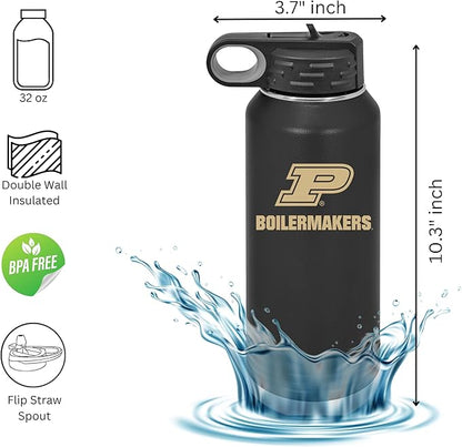 Purdue University Boilermakers 32oz Stainless Steel Double Walled Hot/Cold Vacuum Insulated Water Bottle Pop-Up Sippy Lid - March Madness and Tailgate Pride – For Gym, Pool, Beach, Auto and Office