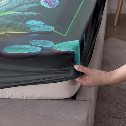 AILONEN White Wolf Fitted Sheet Set Twin Size, Cartoon Mushroom and Cute Wolf Bed Sheet Set,3 Pieces Rain Mushroom Fitted Sheet with 2 Pillowcases for Boys Girls